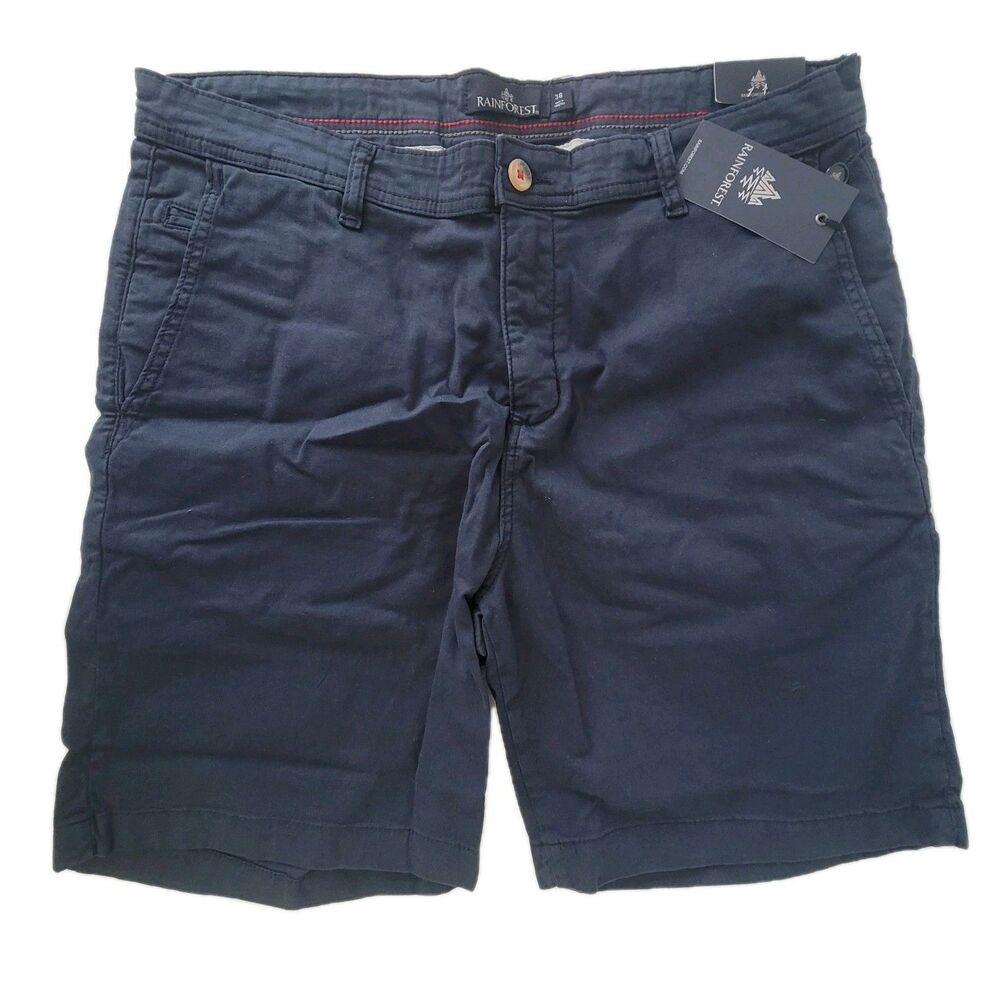 Rainforest Men's Chino Shorts Size 38 Navy Blue Twill Stretch Classic Fit NWT